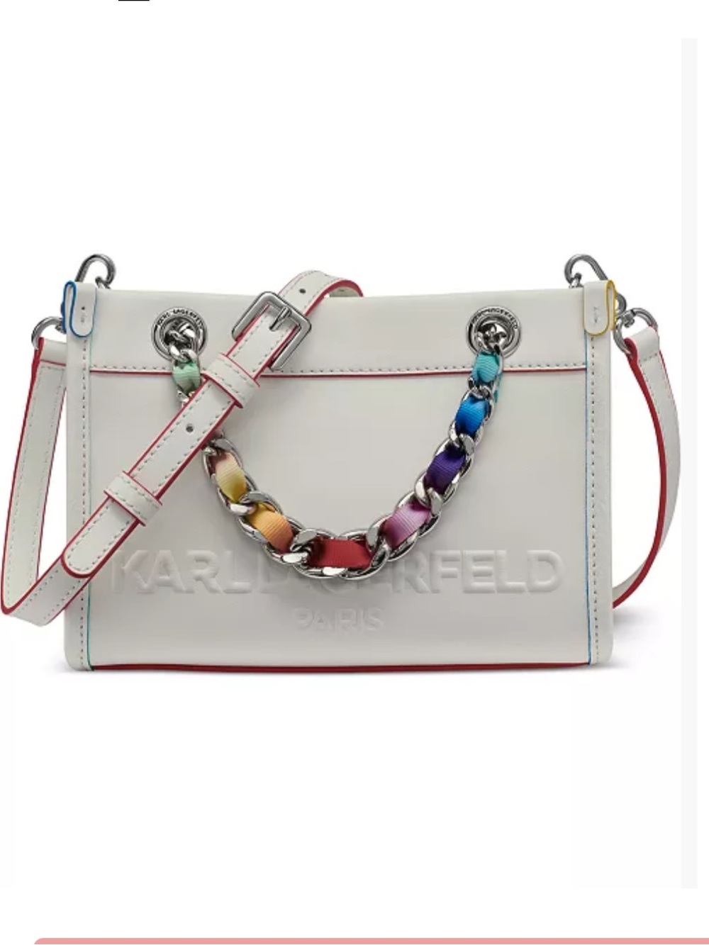 KARL LAGERFELD Savoie SATCHEL White Leather Chain Crossbody BAG Purse NWT $198 🌈 - Picture 1 of 15